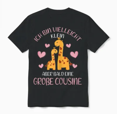T-Shirt with German Text "ich Bin Vielleicht Klein Aber Bald Große Cousin Giraffe German, Black Unisex T-Shirt - Black