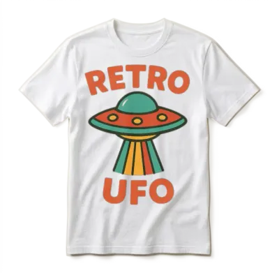 Retro Ufo Illustration Unisex T-Shirt - White