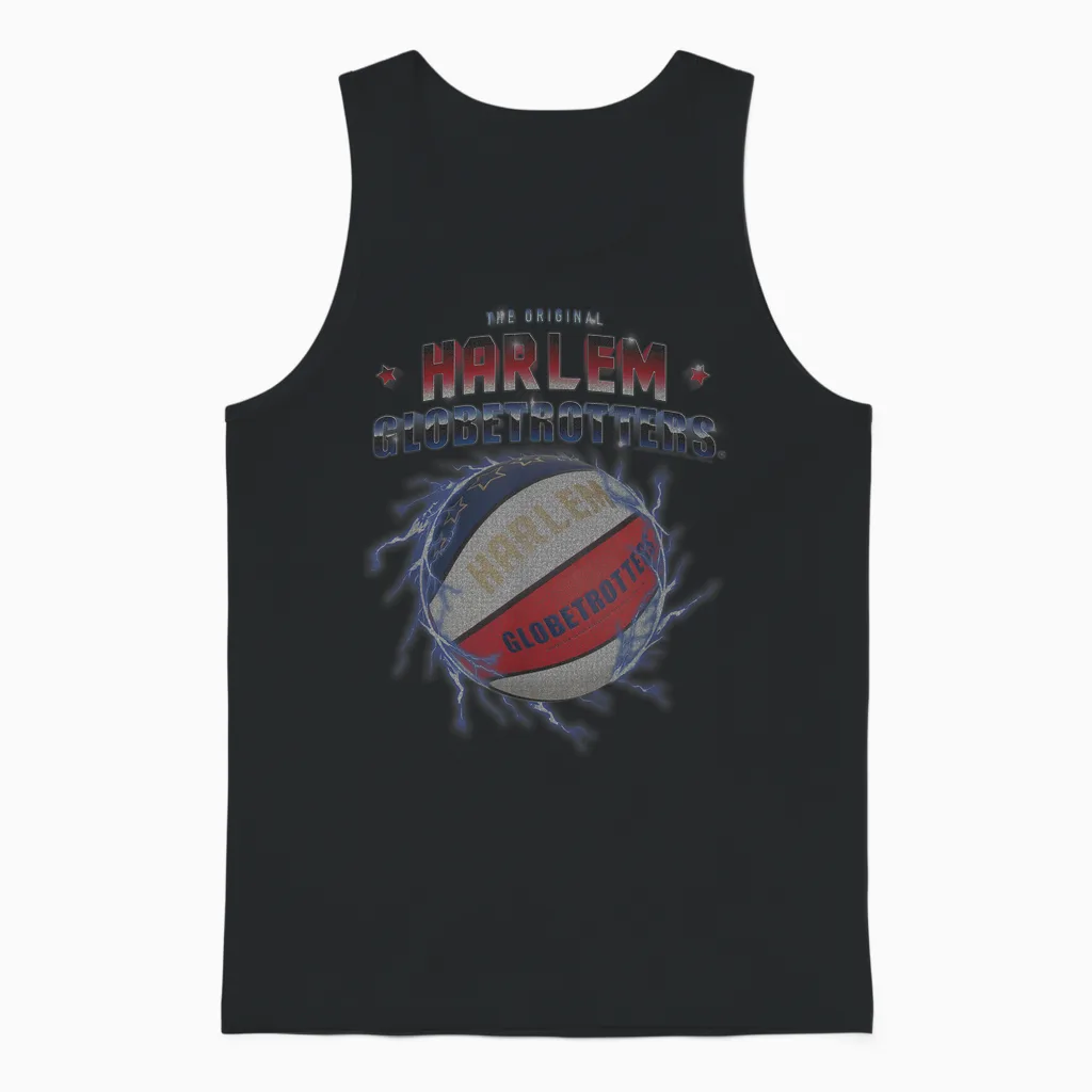 Harlem Globetrotters Basketball Chrome Logo with Lightning Unisex Tank Top in Black