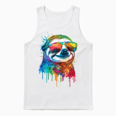 Artistic Colourful Pop Art Sloth Unisex Tank Top - White