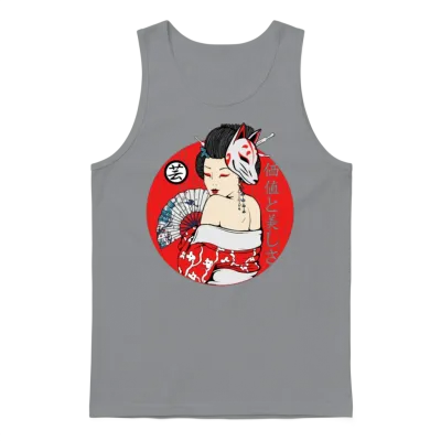 Maiko Geisha Girl Kitsune Mask Japanese Aesthetic Unisex Tank Top - Sport Grey