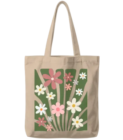 Boho Wildflower Tshirt Vintage Floral Graphic Tote Bags - Natural
