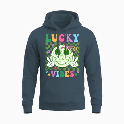 Groovy St Patricks Day Lucky Vibes Shamrock Women Girls Unisex Hoodie - Dark Heather
