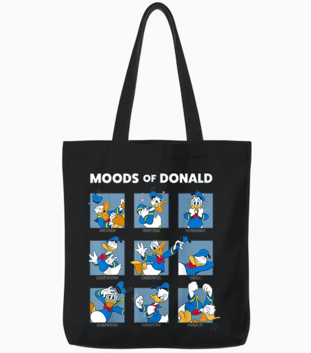 Disney Mickey and Friends Moods of Donald Duck Short Sleeve Tote Bags in Black