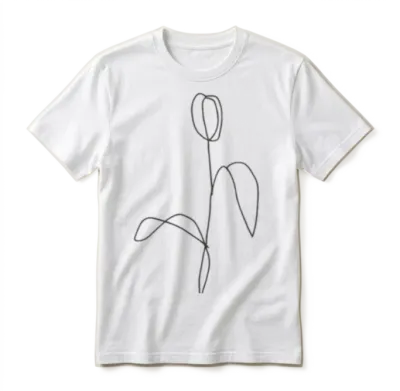 Continous One Line Tulip Flower Minimalist Art Unisex T-Shirt - White