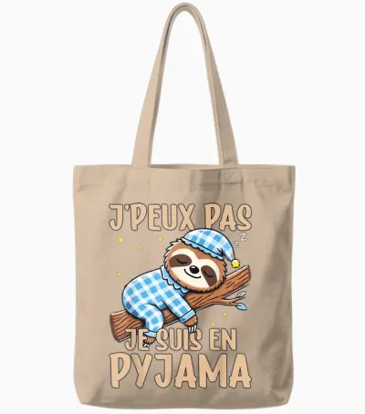 Lazy, J'peux Pas Je Suis En Pyjamas, Nightgown T-Shirt, Black, S Tote Bags - Natural