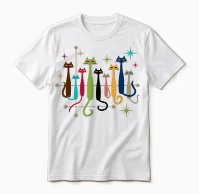 Vintage Retro Mid-Century Modern Look Cats 50s 60s Style Unisex T-Shirt - White