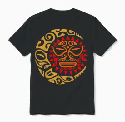 Maori Sun Moon Art Traditional Symbols Animal T-Shirt, Black, S Unisex T-Shirt - Black