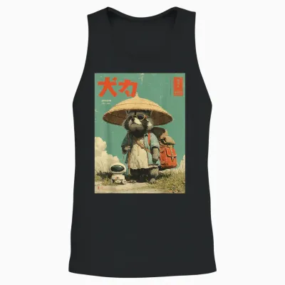 Vintage Otaku Tanuki Japanese Cute Raccoon Raccoon Samurai Unisex Tank Top - Black