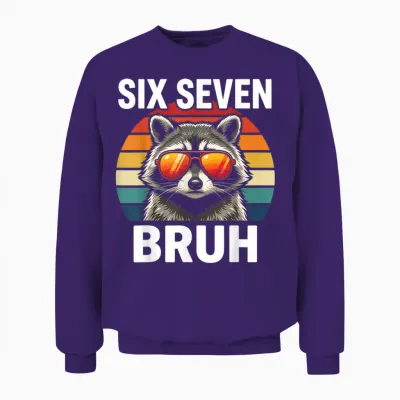 Cool Retro Six Seven Bruh Raccoon Sunglasses Meme 67 Unisex Sweatshirt - Purple