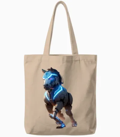 Mechanical Horse in Running Pose Digital Art Tote Bags - Natural