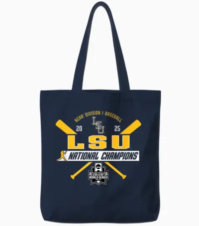 Lsu Tigers Baseball National Champs 2025 Mcws Title Purple Tote Bags - Navy