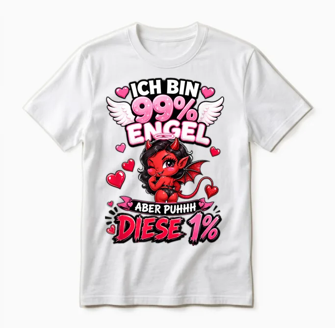 Ich Bin 99 Prozent Engel Aber Puhhh Diese 1 Spruch Frau Unisex T-Shirt in White