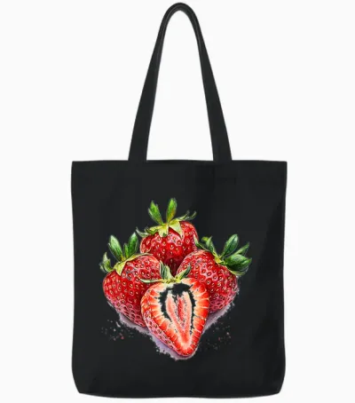 Erdbeere Obst Motiv Aquarell Kunstwerk Erdbeere Tote Bags - Black