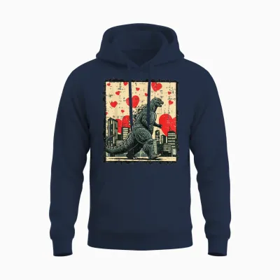Valentines Day Japanese Monster Hearts Kaiju Men Women Unisex Hoodie - Navy