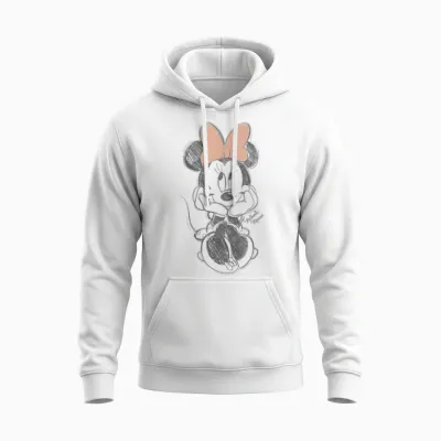 Disney Minnie Mouse Classic Sketch Cute Vintage Portrait T-Shirt, White Unisex Hoodie - White