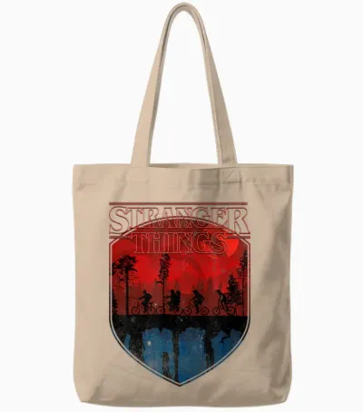 Stranger Things Group Shot Mindflayer Trail Silhouettes Tote Bags - Natural