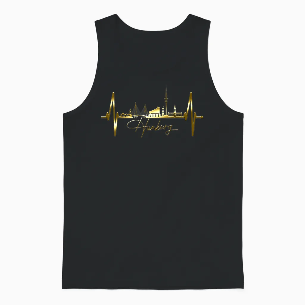 Hamburg Skyline Heartbeat Silhouette Love I Love Hamburg T-Shirt, Black Unisex Tank Top in Black