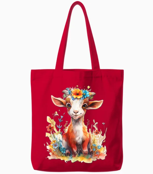 Baby Ziege Mit Blumen Süße Ziegen Mädchen Tochter Tote Bags in Red