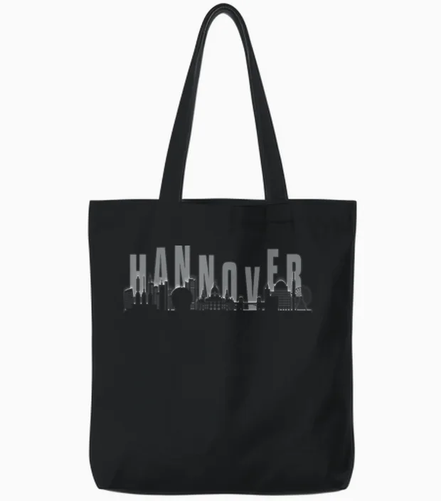 Hannover Skyline Design Tote Bags in Black