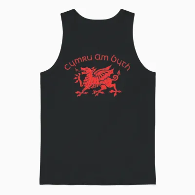 Cymru Am Byth Dragon Funny Red Welsh Pride Men Wom Unisex Tank Top - Black
