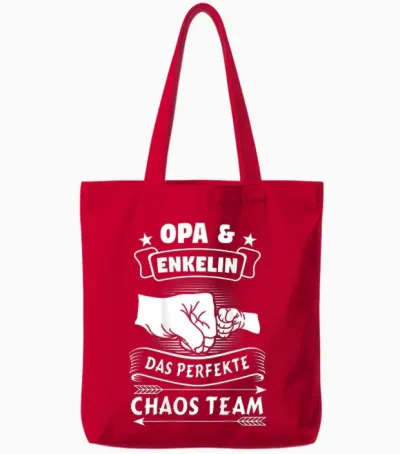 Grandpa & Enkelin Das Perfekte Chaos Team Partner Look Grandad T-Shirt, Black, S Tote Bags - Red