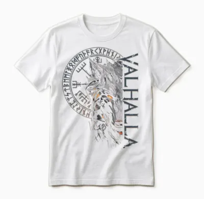 Walhalla Wolf Wolves Odins Runes Nordic Compass Viking T-Shirt, Black Unisex T-Shirt - White