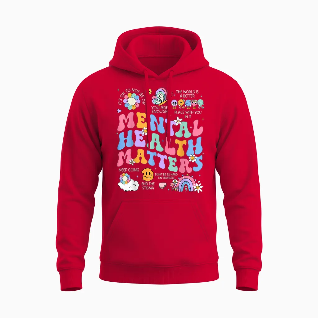Mental Health Matters Human Brain Illness Awareness Unisex Hoodie in Red