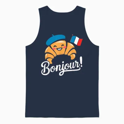 France Baking Breakfast Funny Croissant French Saying Quote T-Shirt, Black Unisex Tank Top - Navy