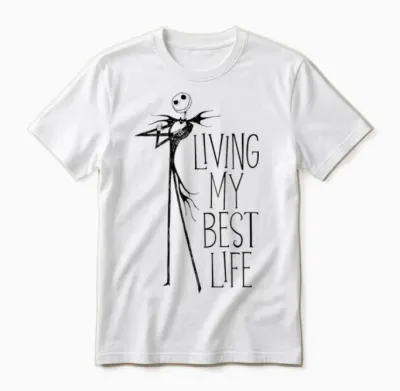 Amazon Essentials Men's Nightmare Before Christmas Jack Living My Best Life Graphic T-Shirt, White, Small Unisex T-Shirt - White