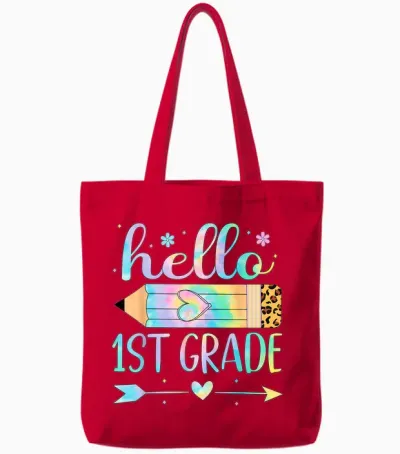 Tie Dye 1st Grade Back to School Hello First Grade Teacher T-Shirt for Men Women Kids Tote Bags - Red