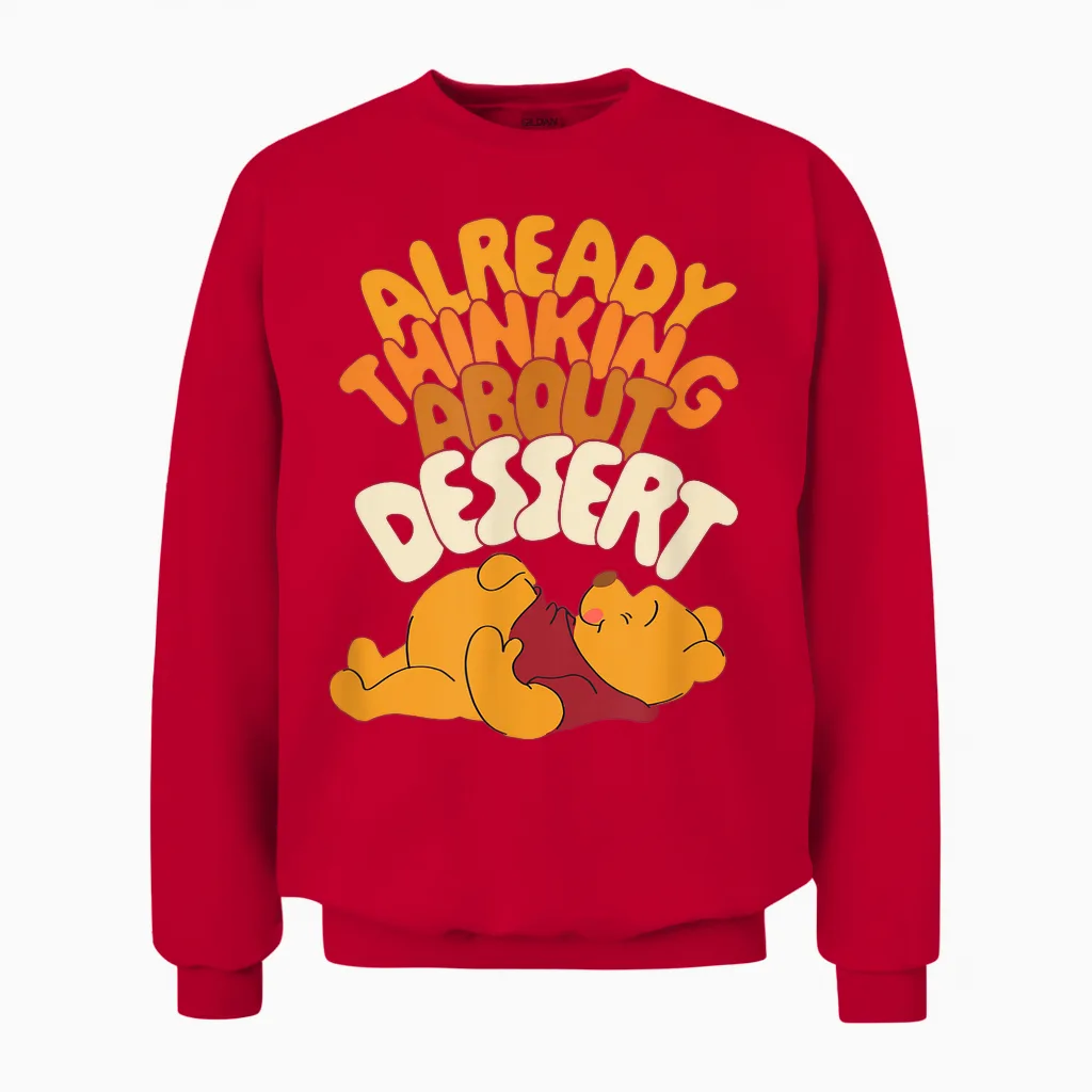 Amazon Essentials Winnie the Pooh Thanksgiving Already Thinking About Dessert Unisex Sweatshirt in Red