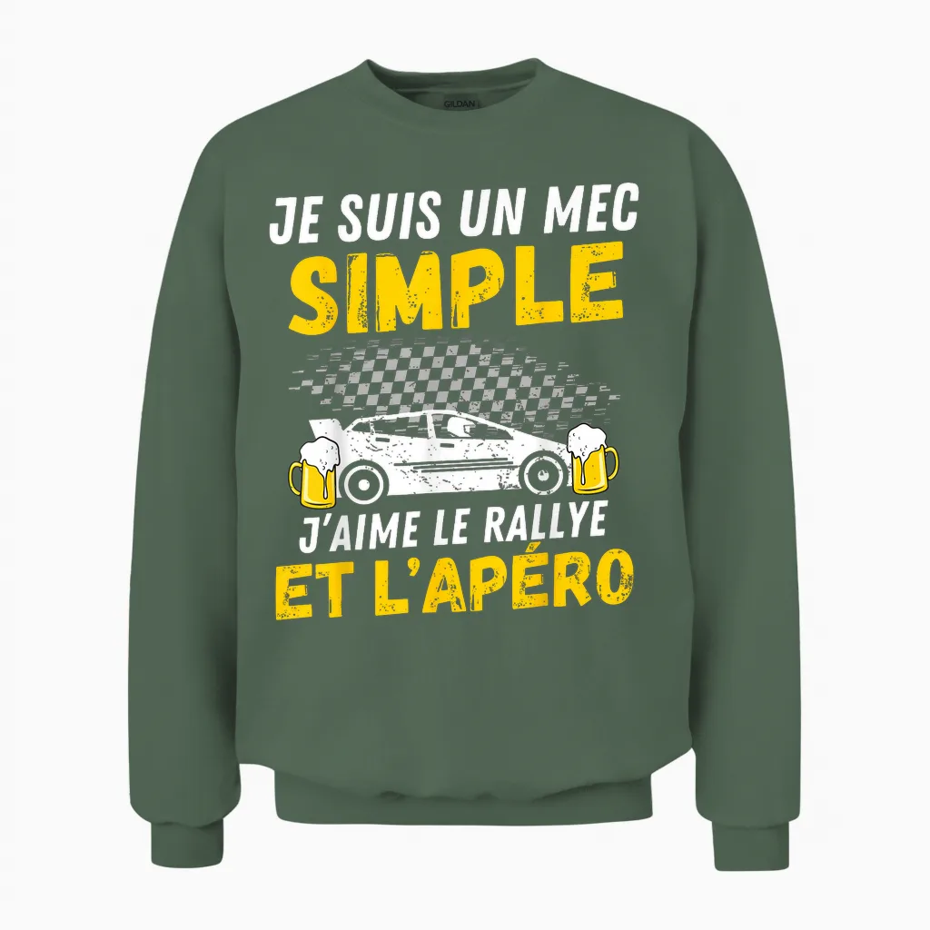 Simple Guy I Love Rally and Aperitif Funny Man Automobile T-Shirt, Black, S Unisex Sweatshirt in Military Green