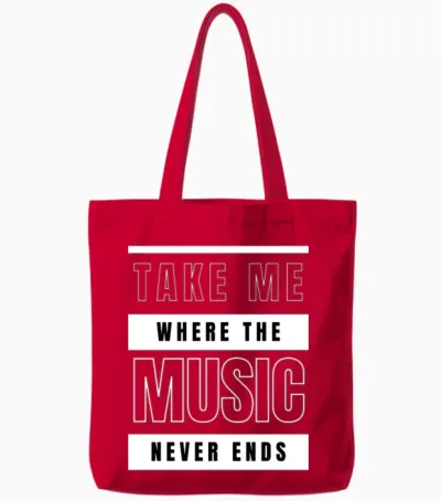 Take Me Where the Music Never Ends Tote Bags - Red