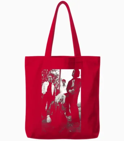 Radiohead Band Photoshoot by Andy Willsher Tote Bags - Red