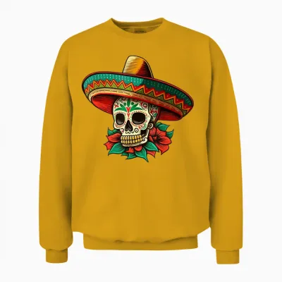 Fleurs Sucre Crâne Mexicain Dia De Los Muertos Cinco De Mayo Unisex Sweatshirt - Gold