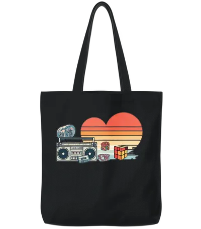 Retro 80s Tote Bags - Black