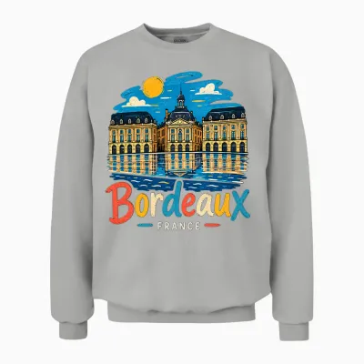 Cadeau Souvenir De Voyage Bordeaux France Dessiné à La Main T-Shirt Haut De Gamme Unisex Sweatshirt - Ash