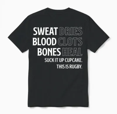 Funny Rugby Sports Lover Gift Sweat Blood Bones Unisex T-Shirt - Black