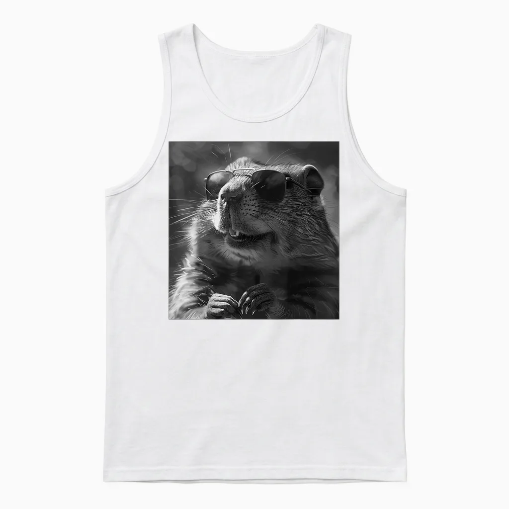 Groundhog Cheekily Laughs, Funny Animal, Groundhog Funny T-Shirt, Black, S Unisex Tank Top in White