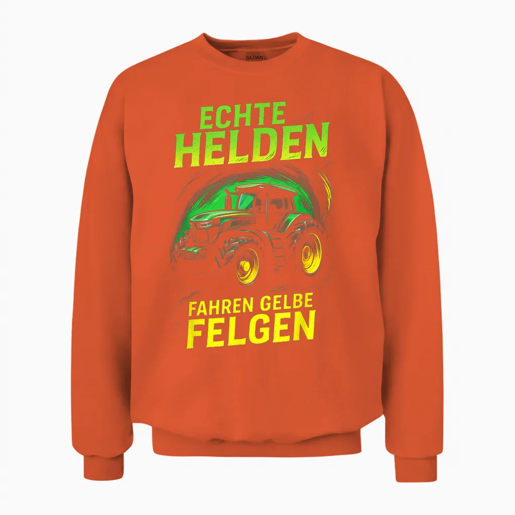 Echte Helden Fahren Gelbe Felgen Unisex Sweatshirt in Orange
