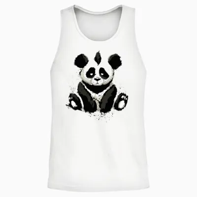 Inked Panda Bear Unisex Tank Top - White