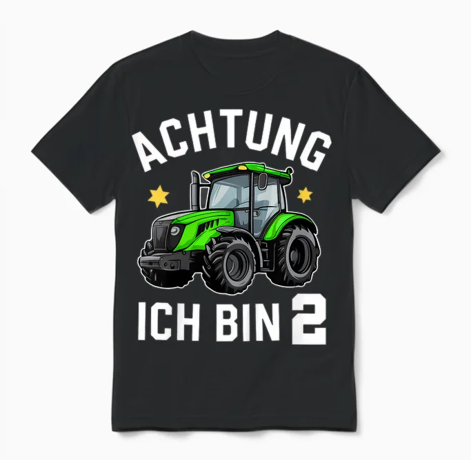 Kinder Achtung Ich Bin 2 Traktor Junge 2 Jahre Alt Trecker Geschenk Unisex T-Shirt in Black