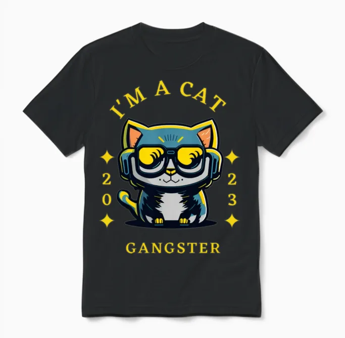 Cat Gangster Retro Lovers Unisex T-Shirt - Black