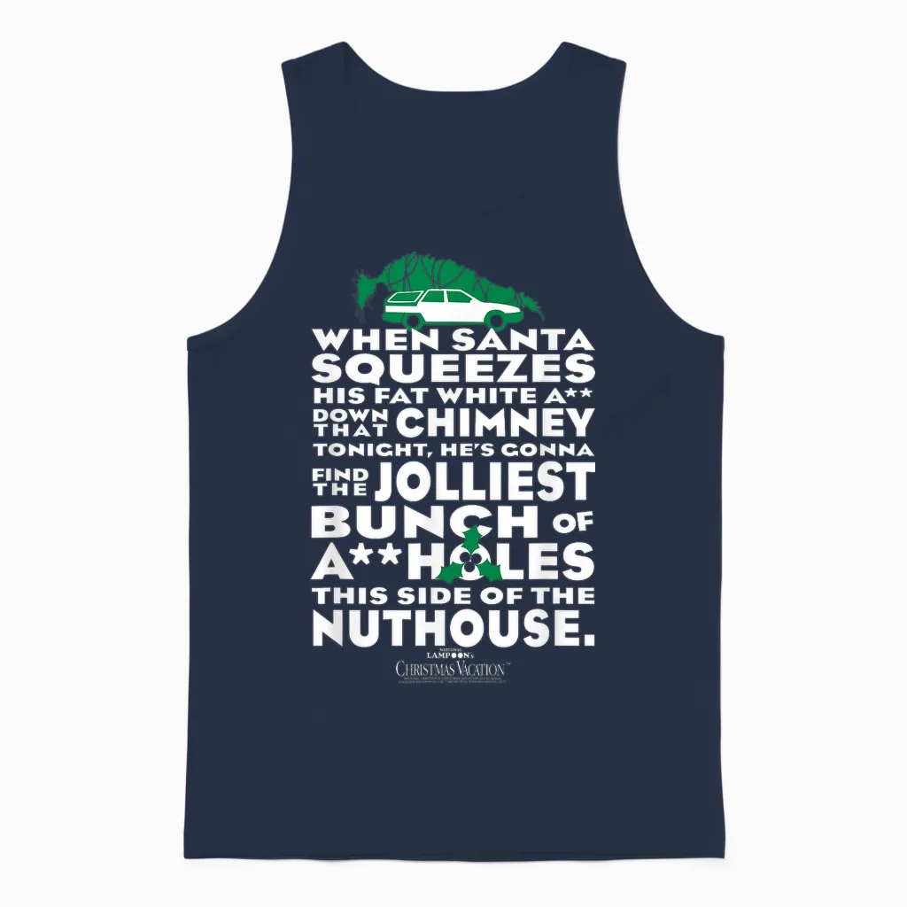 Warner Bros. Christmas Vacation Jolliest Bunch T-Shirt - Women's Unisex Small Red Short Sleeve Cotton Polyester Unisex Tank Top in Navy