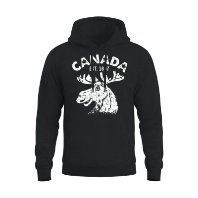 Vintage Canada Flag Moose - Cool Maple Leaf Unisex Hoodie - Black