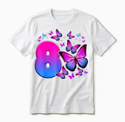 Geburtstag Mädchen 8 Jahre Alt, Schmetterling, Nummer 8 Unisex T-Shirt - White