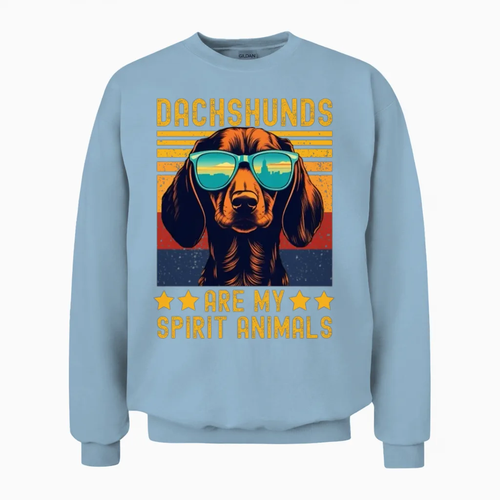 Dachshund with Sunglasses Retro Unisex Sweatshirt - Light Blue