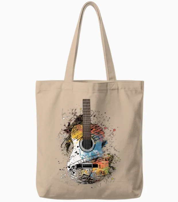 Guitar Player Guitarist Musical Notes Band Music Tote Bags in Natural