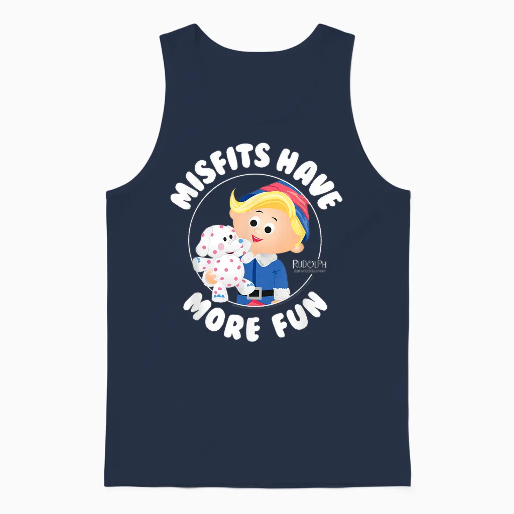 Rudolph Misfits Have More Fun Hermey Retro Christmas Unisex Tank Top in Navy